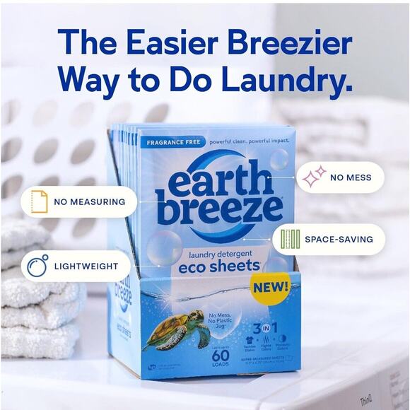Lot of 3 - Earth Breeze Laundry Detergent Sheets Fresh Scent - 60 loads each - Picture 5 of 6